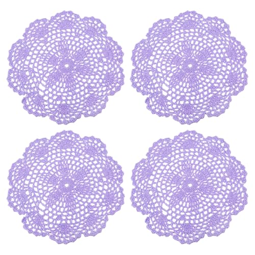 uxcell Lace Doilies, 4pcs 8" - Cotton Woven Round Crochet Coaster, Floral Design Fabric Handmade Placemat for Drink Wedding Party Decoration (Light Purple) - color: Light Purple