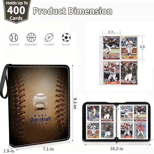 Baseball Card Binder, 400 Pockets, Protective Trading Card Album - color: Baseball, size: 400 Pockets