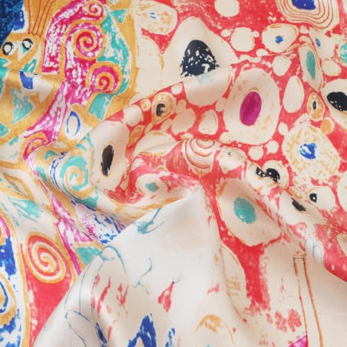 JWSilk Long Charmeuse Silk Scarf Classic Art Print - color: Hope By Klimt
