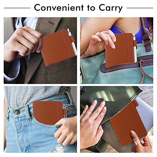 feela 3 Pack Pocket Notebook Journals, Mini Cute Small Journal Notebook Bulk Hardcover College Ruled Notepad with Pen Holder for Office School Supplies, with 3 Black Pens, 3.5”x 5.5”, A6, Brown - color: 3 Brown