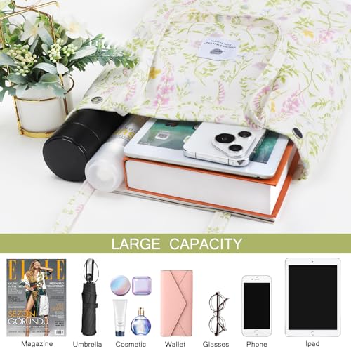 Ayieyill Corduroy Tote Bag for Women Canvas Shoulder Cord Purse with Inner Pocket - color: Green Plant