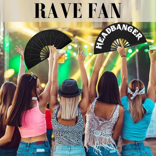 Maitys 2 Pack Foldable Fans for Rave Dancing,Black,Headbander - color: Black, style: Headbander