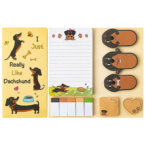 Xqumoi I Just Really Like Dachshund Sticky Notes Set, 550 Sheets Cute Cartoon Dachshund Self-Stick Notes Pads Animal Divider Tabs Bundle Writing Memo Pads Back to School Office Supplies Small Gift - color: 1pack-dachshund