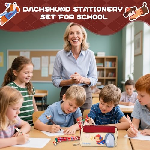 Ulema Cute Dachshund Gifts for Women, 70Pcs Stationery Set Birthday Gifts for Boys Girls Back to School and Classroom Rewards Office Supplies with Dachshund Muticolor Pen, Pencils, Sticky Notes etc. - style: Dachshund