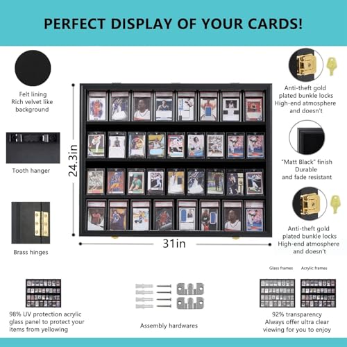 VERANI 36 Graded Sports Baseball Card Display Case Wall Mount Black 3PC - size: Large-Horizontal-Black-3Pack