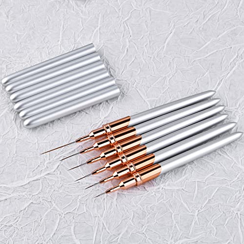 Yasterd 6pcs Nail Art Brushes Super Fine Liner Long Striping Brush Set - color: Silver