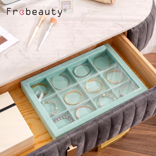 Frebeauty 12 Grid Bracelet Holder Box,Velvet Jewelry Tray with Clear Lid - color: Turquoise, size: 12 Grid