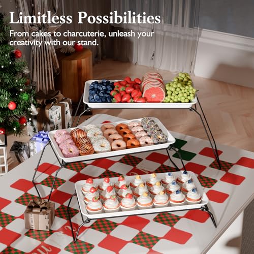 Bumusty Large 3-Tier Melamine Serving Tray Set, 17 x 8.7 in, Black Stand - color: Black, size: 17" x 8.7"