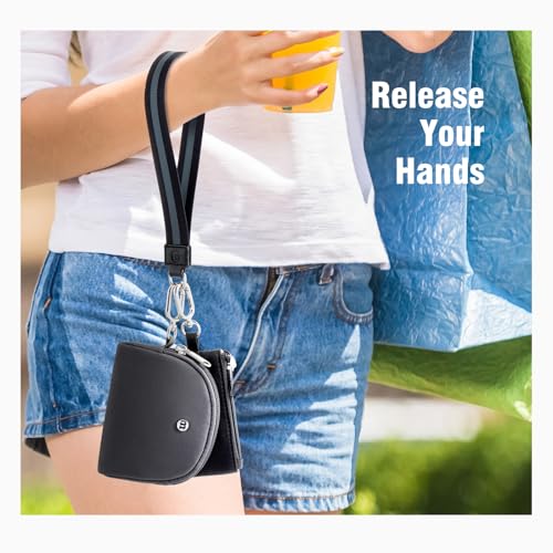 Mini Dual Pouch Wristlet Wallet for Women – Zip Around wristlet Keychain Wallet with 2 Wristlets, Ideal for Dog Walking, Coffee Runs & Lunch Break Essentials (Black+Grey) - color: Black+Grey