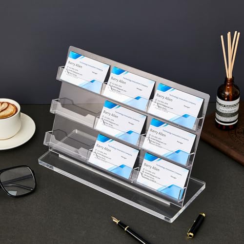 Dunzoom Business Card Holder for Desk, 9 Slots Acrylic Card Display Stand - style: 9 Slots