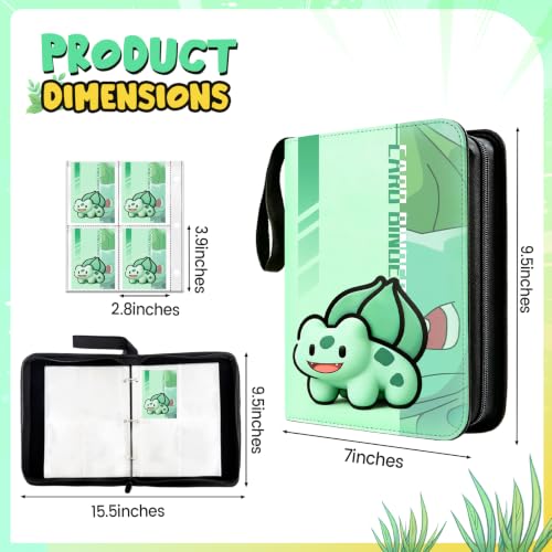 400 Cards Capacity Trading Card Binder, Card Holder with 50 Removable Sleeves, Double Sided 8-Pocket Pages Zipper Album with Wrist Strap for TCG, Sports & Game Cards, Gift for Boys and Girls - color: Light Green