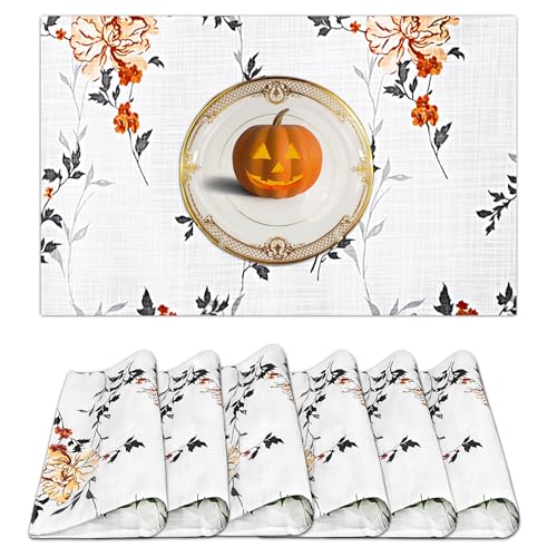 Ruvanti Placemats Set of 6, 100% Cotton Place Mats of 13"x19" – Grey Floral - color: Grey Floral