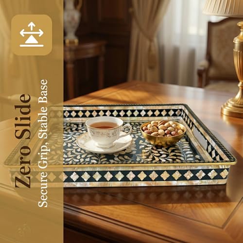 Boho Serving Tray with Handles, 15.7”x11.8” Rectangular Decorative Plastic Tray (Vintage Black & Gold) for Coffee Table, Ottoman, Living Room – Multipurpose Deco - color: Black&white