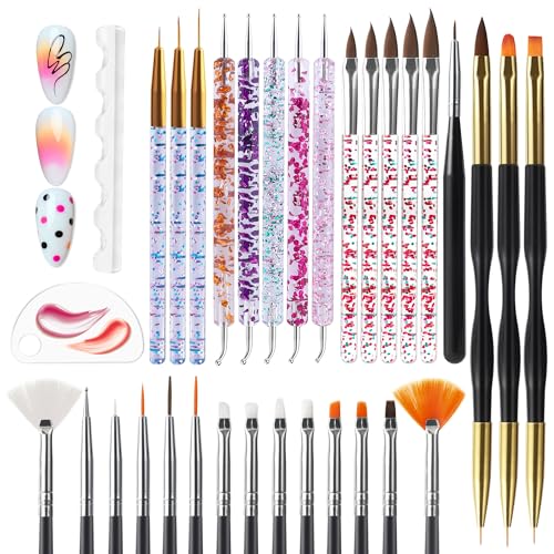 Artdone 32pcs Nail Art Brushes Tools Set Dotting Tools for Gel Polish - color: 32Pcs Set