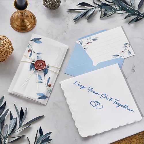 Wedding Handkerchief, Something Blue for Bride, Mother of Bride Gift - color: Keep Your Shit Together, style: Blue Olive Leaf
