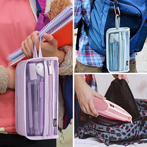 Four Candies Grid Mesh Pencil Case, Clear Double-layer with Handle (Black) - color: Black