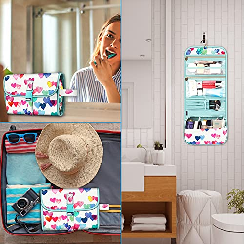 FINTIE Portable Toiletry Cosmetic Travel Bag Hanging Makeup Organizer - color: Raining Hearts
