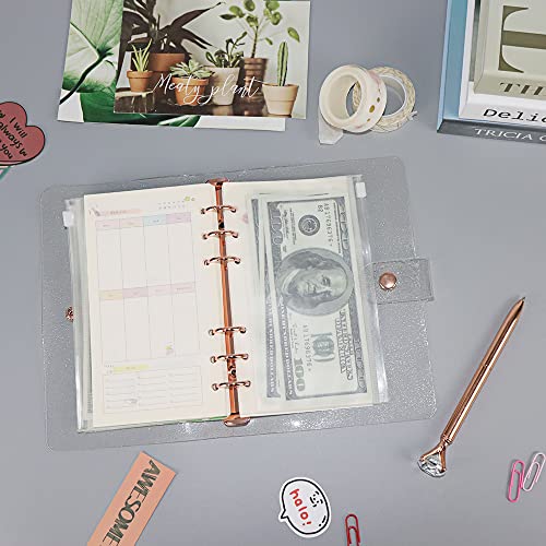 Personal A6 Glitter PVC Binder Cover Clear Soft PVC Notebook Shell 6 Rose Gold Round Ring Binders with Snap Button Closure Loose Leaf Folders (Personal A6, Glitter Cover + Rose Gold Binder) - color: Glitter Cover + Rose Gold Binder, size: Personal A6