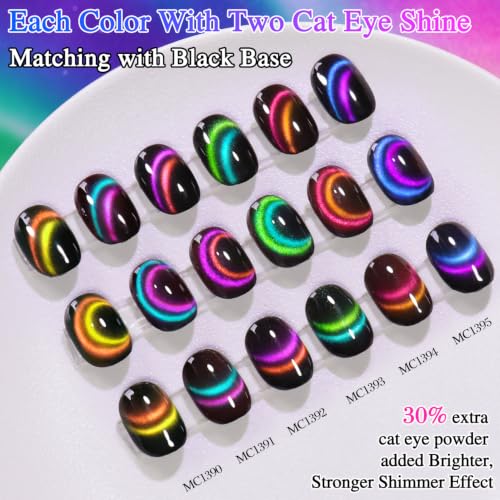 Double Rhythm Cat Eye Gel Nail Polish Set of 6 Same Color Same Bottle 0.5 Oz Shimmer Glitter with Magnet Holographic Reflective Magnetic UV Nail Polish Kit at Home (T6-119) - color: Chameleon Rainbow