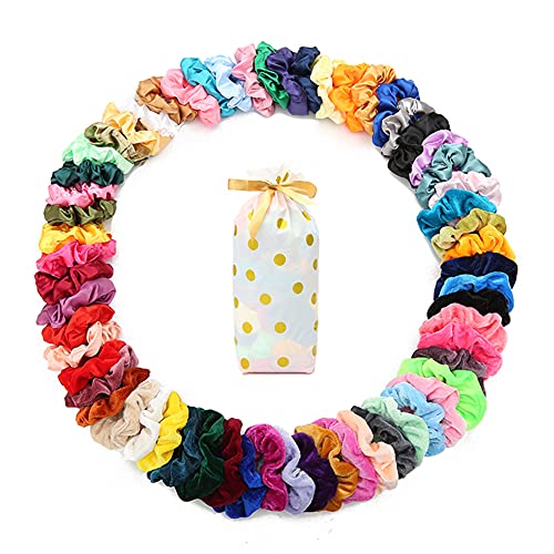 60 Pcs Scrunchies Velvet Scrunchies and Satin Hair Scrunchies for Women