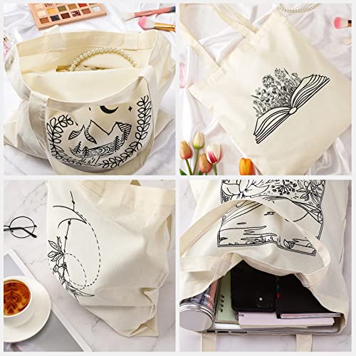 Reginary 4 Pack Canvas Tote Bag, Aesthetic Tote Bag for Women, Artistic - style: Artistic
