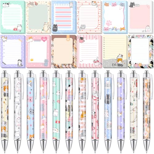 Dispowreath 24 Pcs Cat Sticky Notes with Pens Gifts Party Favors - style: Cat