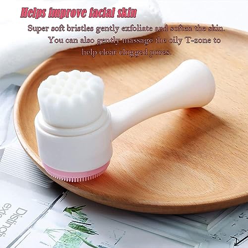 AKOAK 1 Pack Facial Cleansing Brush, 2-in-1 Two-Head Manual Cleansing Brush, Silicone Facial Scrubbing Brush for Deep Pores, Exfoliation, Blackhead Removal and Cosmetic Massage