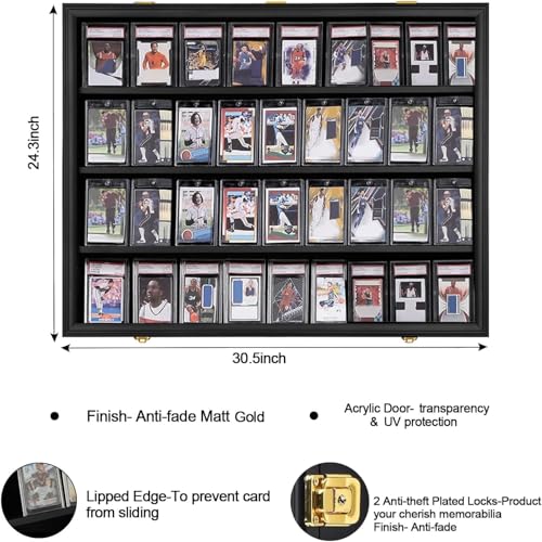 VERANI 36 Graded Sports Baseball Card Display Case Wall Mount Black - size: Large-Horizontal-Black-GoldLock