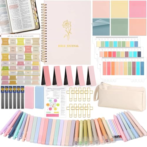 79 Pack Bible Study Supplies Journaling Kit for Women, Prayer Journal Note Taking Annotation Kit, Bible Tabs and Highlighters Set with Pencil Case and More Bible Study Tools - color: Multi