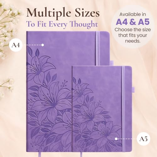Lined Journal Notebook Hardcover Leather Bound 300 Pages A5 Purple Diary - color: Purple, size: A5 300 Pages