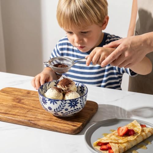 Cereal Bowls Set of 6, 28 Ounces Floral Soup Bowls - color: Blue Floral Mandala