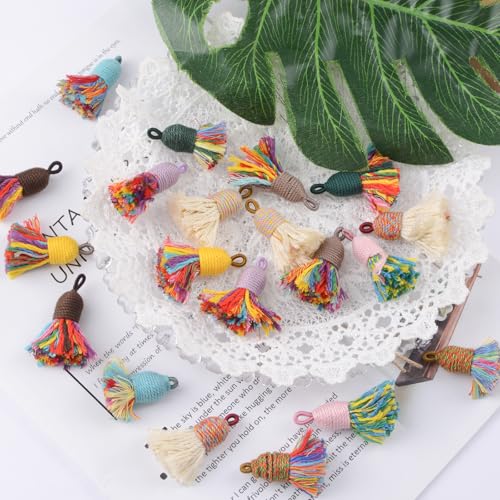 Multicolor Tassels, 20 Piece Handmade Tassels Pendants, Colorful Cotton Sewing Tassel Charms Bulk for Earring Jewelry Making Keychain DIY Projects - color: 10 Colors-4.5cm