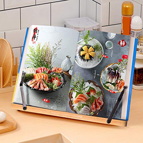wishacc Bamboo Book Stand Cookbook Holder with 5 Adjustable Height 13.2 x 9.2 - size: 13.2 x 9.2 inches