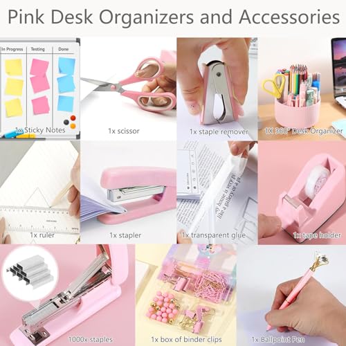 Office Supplies,School Supplies,White Desk Accessories,Desk Organizer,Scissors,Stapler,Tape Dispenser,Binder Clips,Staples,Staple Remover,Sticky Notes,Clear Tape,Pen,Ruler,Best Gift,11pcs - color: 11 Pcs Set White, size: 11 pcs set