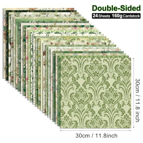 Green Scrapbook Paper Green Floral Pattern Papers Pad 12×12,24 Sheets Double-Sided Bobo Floral Scrapbooking CardStock Paper Supplies for Holiday Cardmaking DIY Junk Jounal Papers. - color: WW211