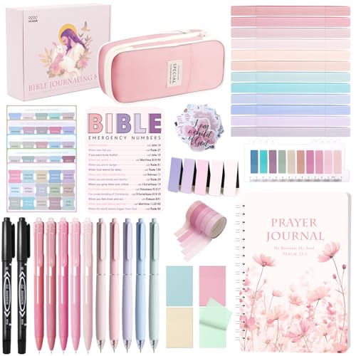 XKDOUS 50 Bible Study Supplies Journaling Kit with Journal and Case, Pink - color: Pink