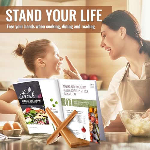 Cookbook Stand for Kitchen Counter, Wooden, Brown - color: Brown