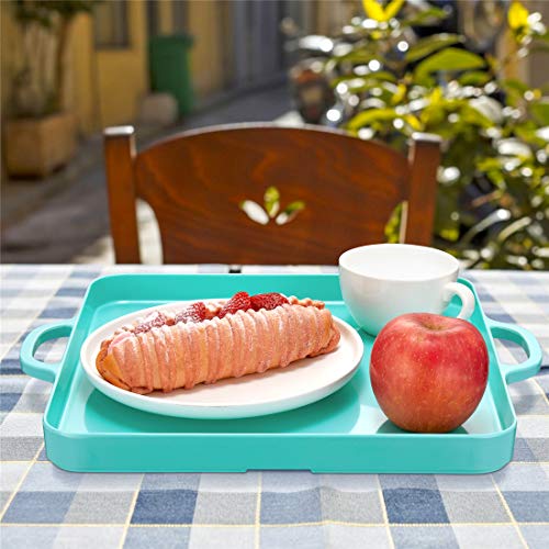 Square Serving Trays with Handles Melamine Turquoise 12.5x12.5 Inch Spill Proof Kitchen Eating Trays Set of 2 for Cafeteria Cafe Food Appeizer Dessert Snack Dinner Lunch Breakfast,TR13-02 - color: Turquoise