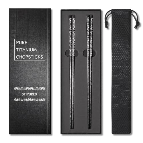 Titanium Chopsticks 2 Pairs 99.8% Pure Titanium Reusable – Lightweight Non-Toxic Utensils with Gift Box & Travel Pouch for Home, Camping, Hiking, Office Lunch (Vine Pattern) - color: Vine Pattern
