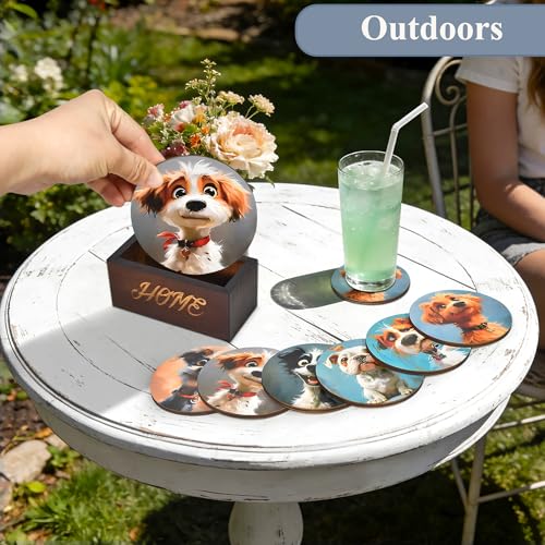 Bar Coaster Set, Drink Coaster for Home Decor, Wood Coffee Coasters 6Pack (Dog) - color: Dog