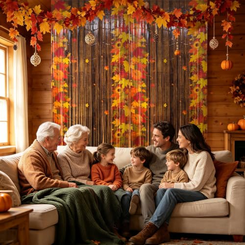 OQOQ Thanksgiving Foil Fringe Backdrop 2 Packs, 3.3x8.2ft Autumn Decor - color: Brown Autumn