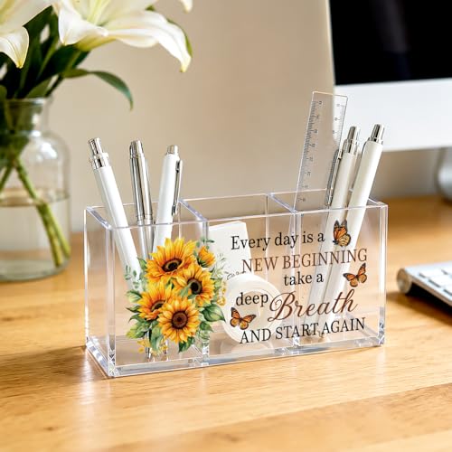 Every Day Is a New Beginning Acrylic Pen Holder 3 Compartments - color: Transparent045