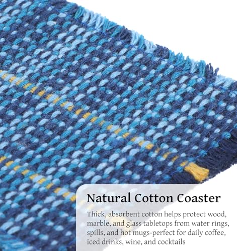 8 Pcs Cloth Coasters for Drinks, Blue Coasters Handcrafted Cotton Coastal Farmhouse Table Decor for Coffee, Tea & Cocktails, Housewarming Gift