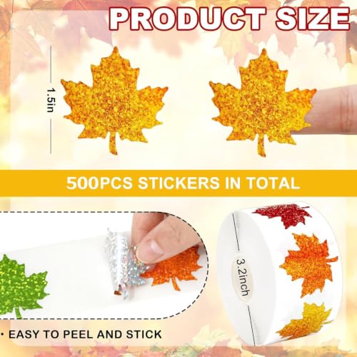Glitter Maple Leaf Stickers Roll, Autumn Self Adhesive Decorative Labels - style: Maple Leaf