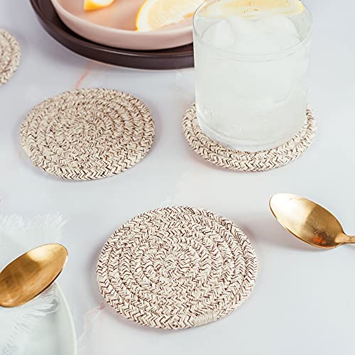 OrganiHaus Drink Coasters Set of 6, Absorbent Cotton Woven Cup Coasters, Rustic Farmhouse Boho Decor for Coffee Table and Drinks Protection, Cute Coaster for Drinks, Coaster for Office Desk - Brown - color: Brown