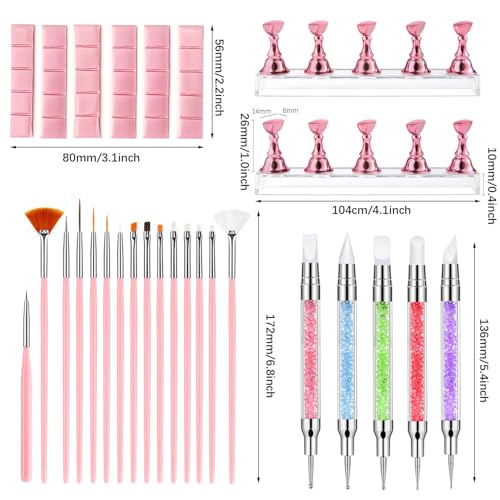 Nail Art Tools,Nail Art Brush,2 sets Nail Stand,5 PCS Dual Tipped Nail Dotting Tool and Sculpture Pen, Acrylic Silicone Nail Pen, Nail Design Tools - color: D2#Pink Style 4