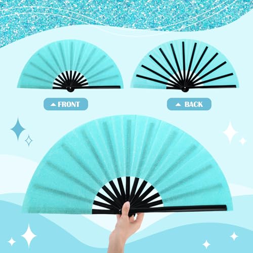 Maitys 2 Packs Large Folding Hand Fans, 13'', Glitter Purple Blue - color: Glitter Purple Blue