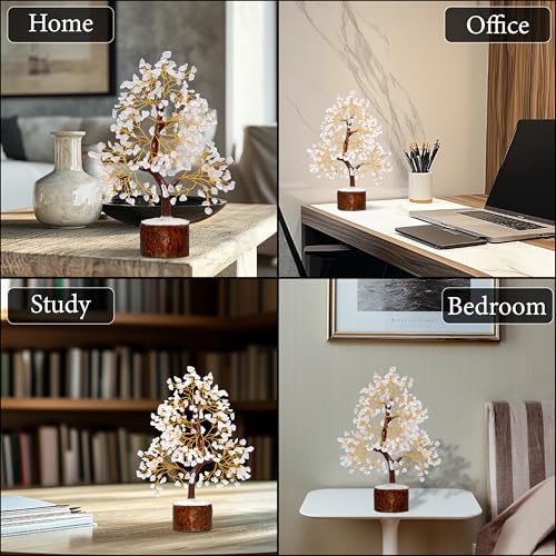 Clear Quartz Tree of Life for Home, Office, and Desk Décor | Handmade Bonsai for Clearity, Positive Energy & Focus | Perfect Concentration Gift for Mom - color: Clear Quartz Golden Wire