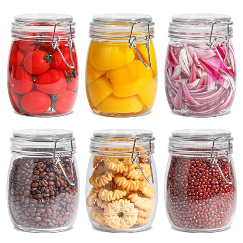 ComSaf Round Glass Jars with Airtight Lids 25 oz 6 Pack Pickling - size: 25 fl oz x 6