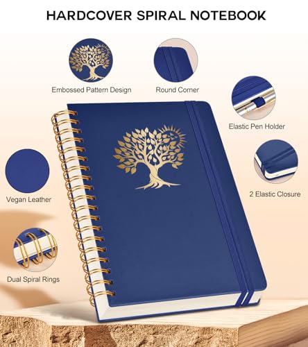 PERCUN Spiral Notebook 300 Numbered Lined Pages Hardcover Journal 8.5"x11" - color: Navy, size: A4 size (8.5in x 11.5in)